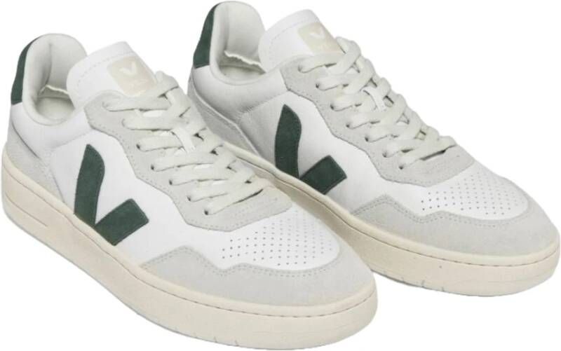 Veja Groene platte schoenen leer wit Multicolor Heren