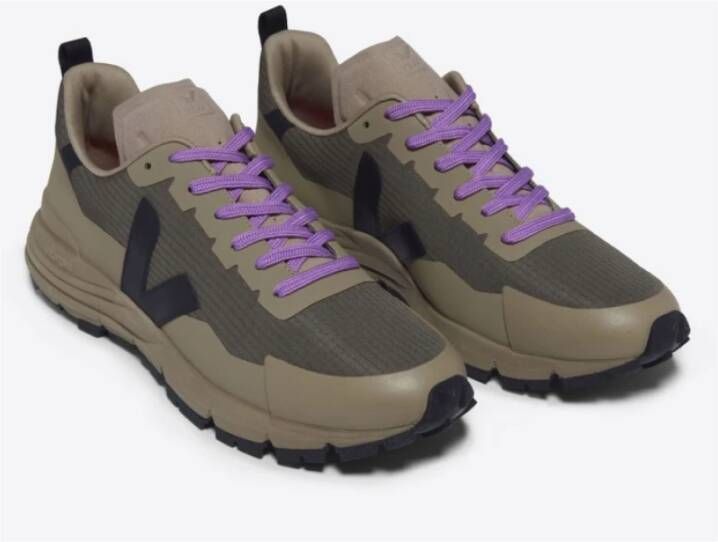 Veja Kaki en Zwarte Sneakers met Mauve Veters Green Heren