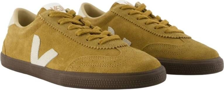 Veja Khaki Leren Sneakers Glad Lamsleer