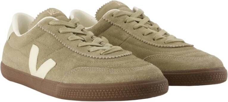 Veja Khaki Leren Sneakers met Suède Details