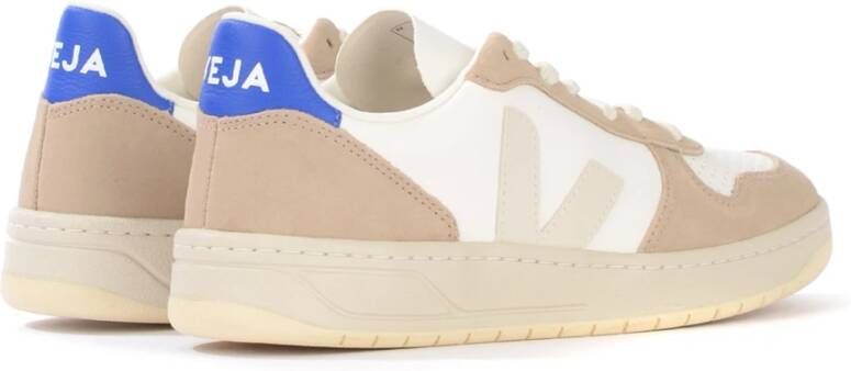 Veja V-10 Leren Sneaker Wit Beige Blauw Multicolor Heren