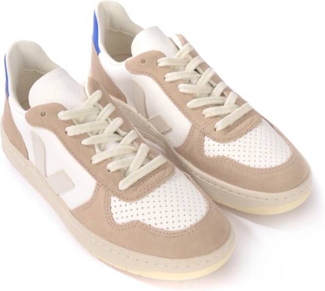 Veja V-10 Leren Sneaker Wit Beige Blauw Multicolor Heren