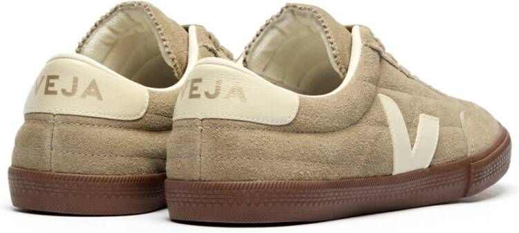 Veja Khaki Leren Sneakers met Suède Details