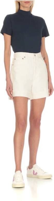 Veja Witte Leren Sneakers Ronde Neus Logo White Dames