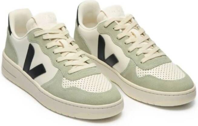 Veja Witte sneakers met lichtgroen suède Multicolor Heren