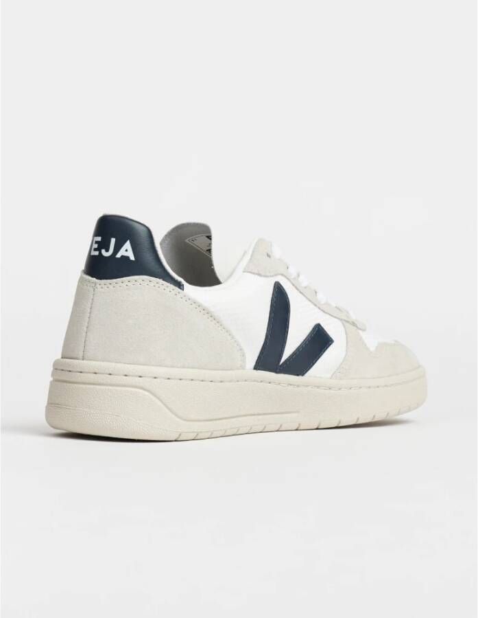 Veja Witte V-10 Sneakers met Blauwe Details Wit Heren