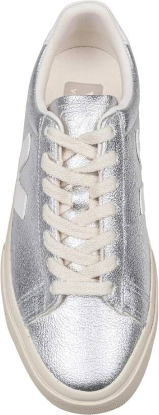Veja Zilveren Leren Sneakers Ronde Neus Model Gray Dames
