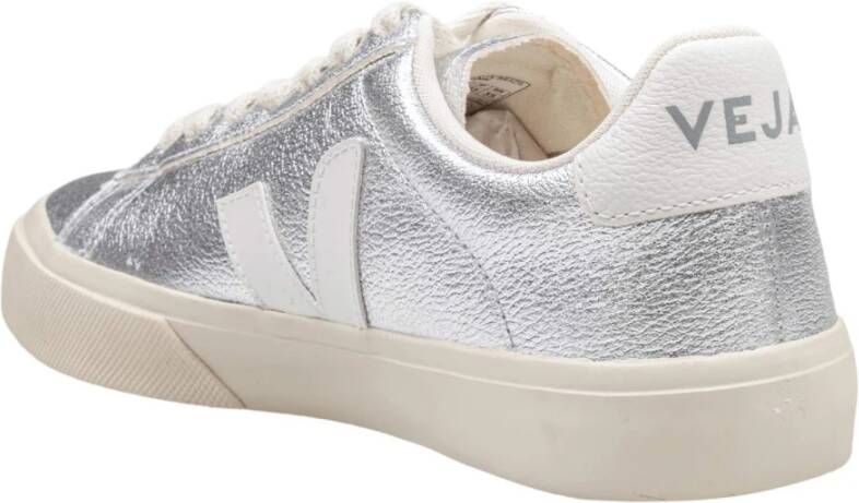 Veja Zilveren Leren Sneakers Ronde Neus Model Gray Dames