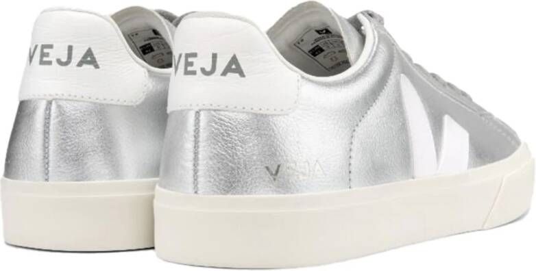 Veja Zilveren Ronde Neus Leren Sneakers Gray Dames