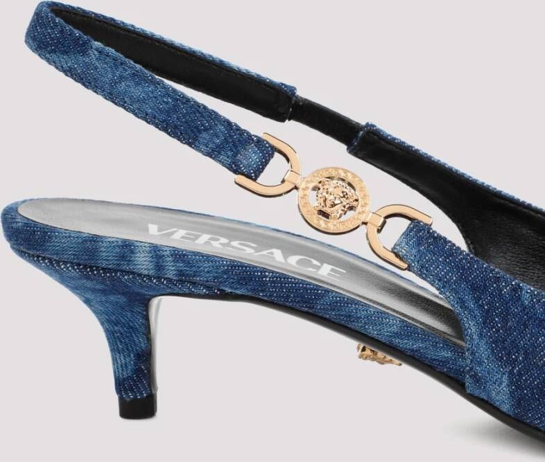 Versace Barocco Denim Slingback Pumps Blue Dames