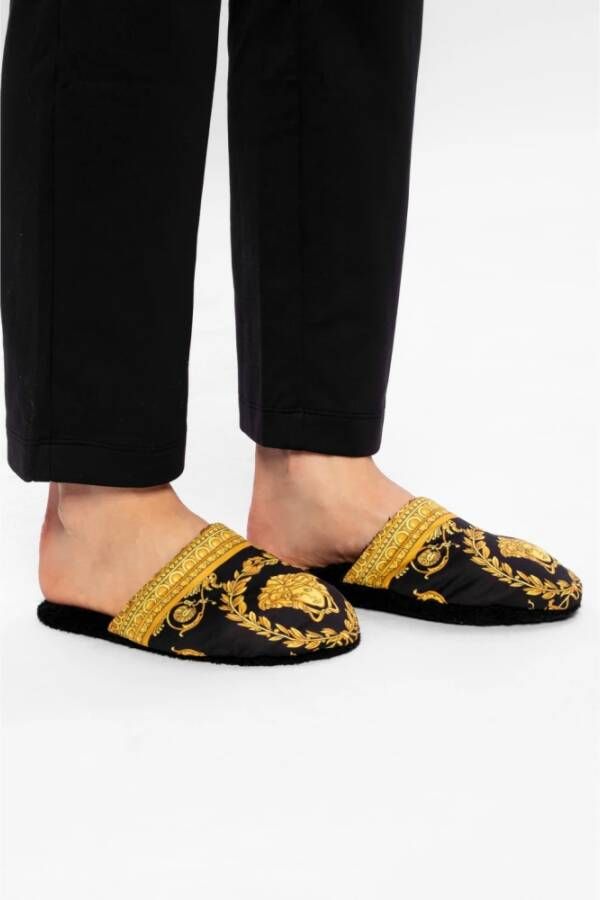 Versace Barokprint slides Zwart Dames