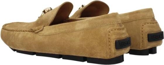 Versace Beige Suède Loafers met Front Logo