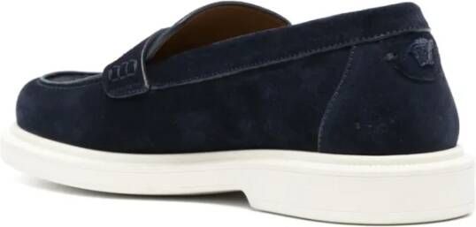 Versace Blauwe Suède Mocassins met Medusa Motief Blue Heren