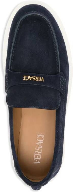 Versace Blauwe Suède Mocassins met Medusa Motief Blue Heren