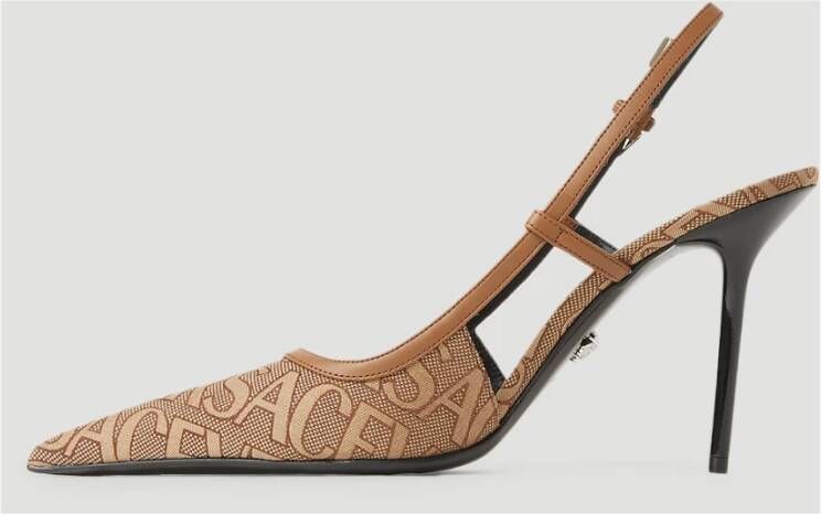 Versace Canvas Logo Jacquard Stiletto Hakken Beige Dames