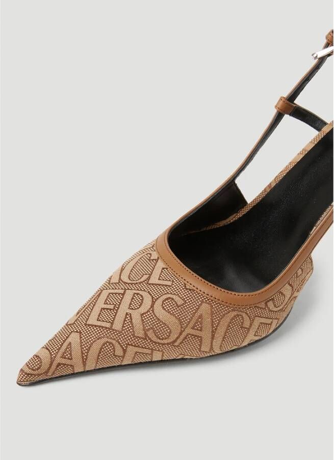 Versace Canvas Logo Jacquard Stiletto Hakken Beige Dames