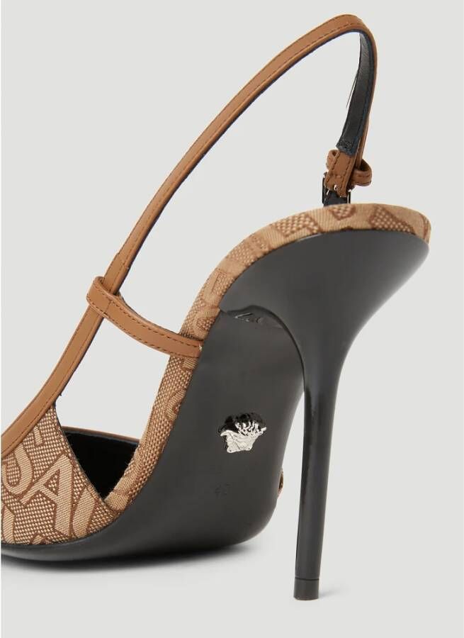 Versace Canvas Logo Jacquard Stiletto Hakken Beige Dames