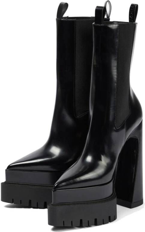 Versace Dames enkellaarsjes Medusa zwart gepolijst leer High Heel Platform laarzen 1007143-Dvt51-1B000