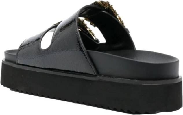 Versace Gesp Sandalen Zwart Gegraveerd Logo Black Dames