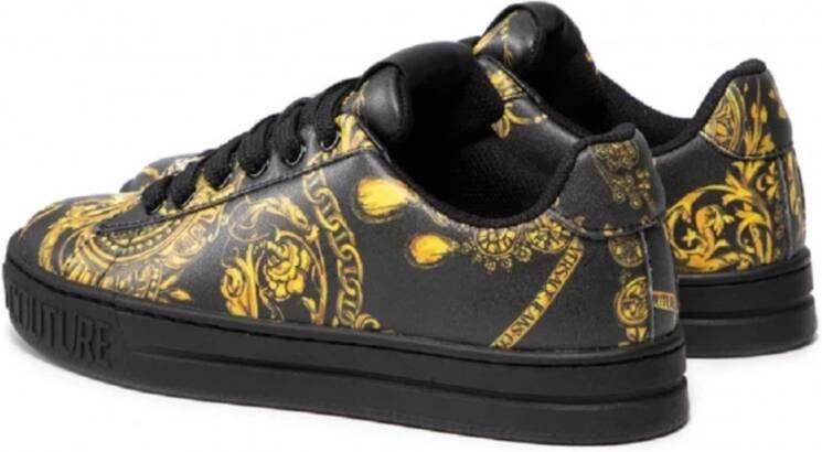 Versace Jeans Couture Gedrukte leren sneakers met gouden detail Black Dames