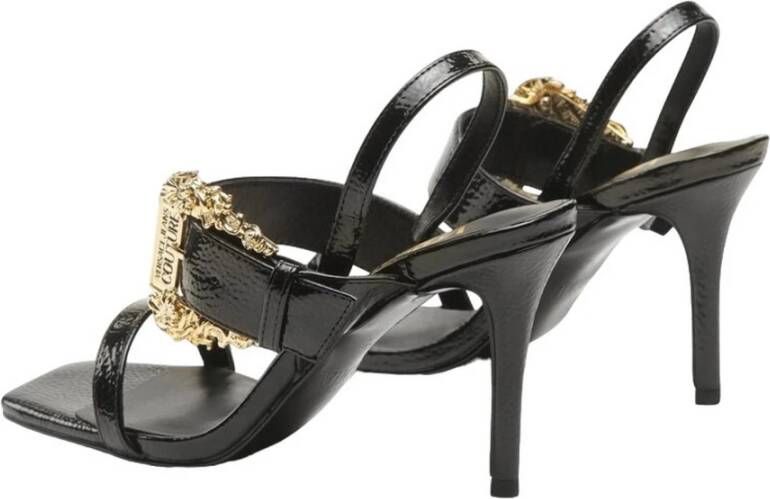 Versace Jeans Couture Glanzende Hoge Hak Sandalen met Band Detail Black Dames