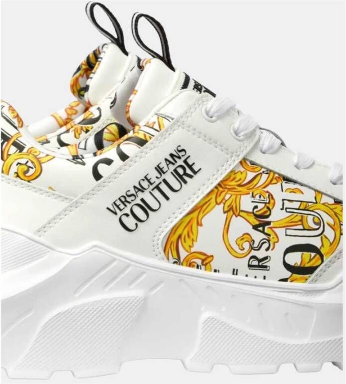 Versace Jeans Couture Lage veterschoenen met Logo Couture Print White Heren