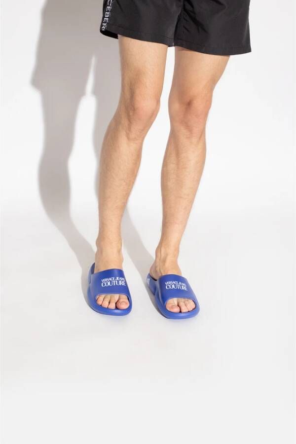 Versace Jeans Couture Slippers met logo Blauw Heren