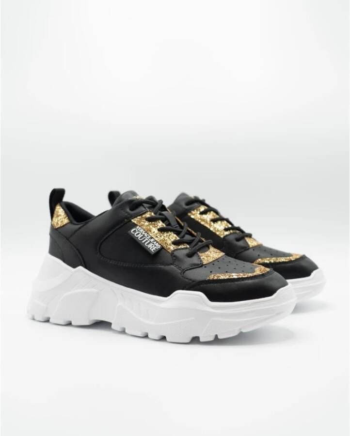 Versace Jeans Couture Glitter Zwart Goud Speedtrack Schoenen Zwart Dames