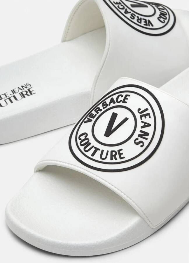 Versace Jeans Couture V-Emblem Sliders Wit Heren