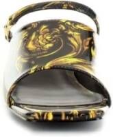 Versace Jeans Couture Zwarte damessandalen met barokprint en metallic gouden details Black Dames