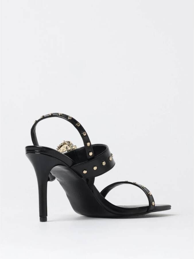 Versace Jeans Couture Zwarte Leren Sandalen met Hoge Hak