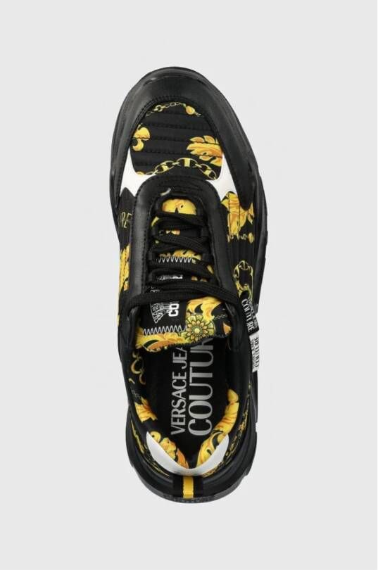 Versace Jeans Couture Zwarte Leren Print Sneakers Multicolor Heren