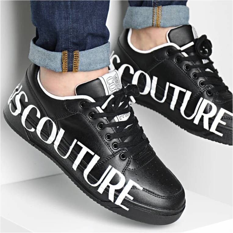 Versace Jeans Couture Zwarte Leren Sneakers Black Heren