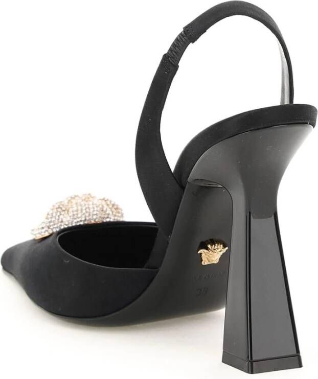 Versace Kristalversierde Satijnen Slingback Black Dames