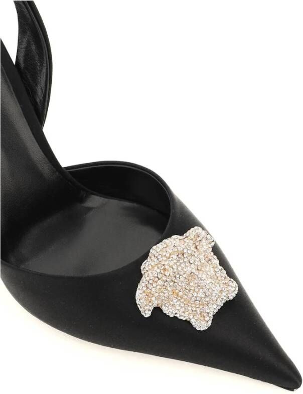 Versace Kristalversierde Satijnen Slingback Black Dames