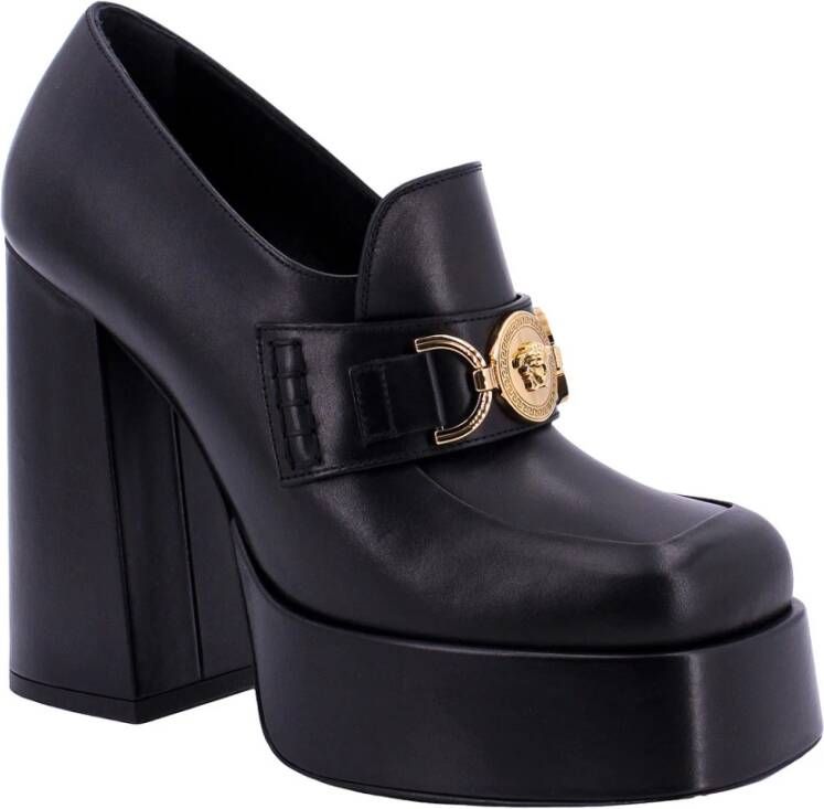 Versace Leren Loafers met Metalen Logo Plaat Black Dames