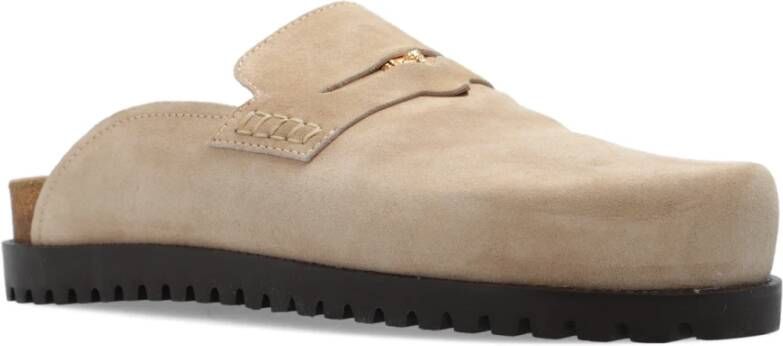 Versace Leren slippers Beige Heren