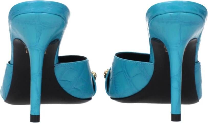 Versace Lichtblauwe Leren Stiletto Hakken Sandalen