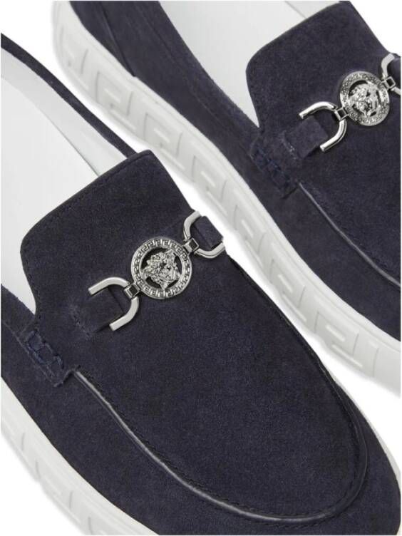 Versace Navy Blauwe Slip-On Medusa Plaque Blue Heren