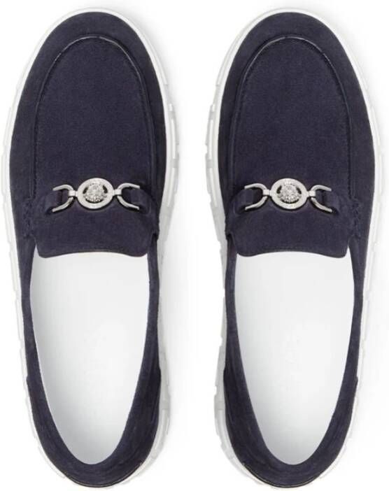 Versace Navy Blauwe Slip-On Medusa Plaque Blue Heren