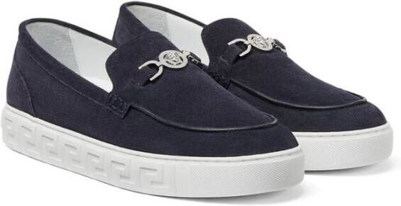 Versace Navy Blauwe Slip-On Medusa Plaque Blue Heren