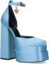 Versace Blauwe Satijnen Sandalen met Strass Band en Vierkante Neus Blue Dames - Thumbnail 4
