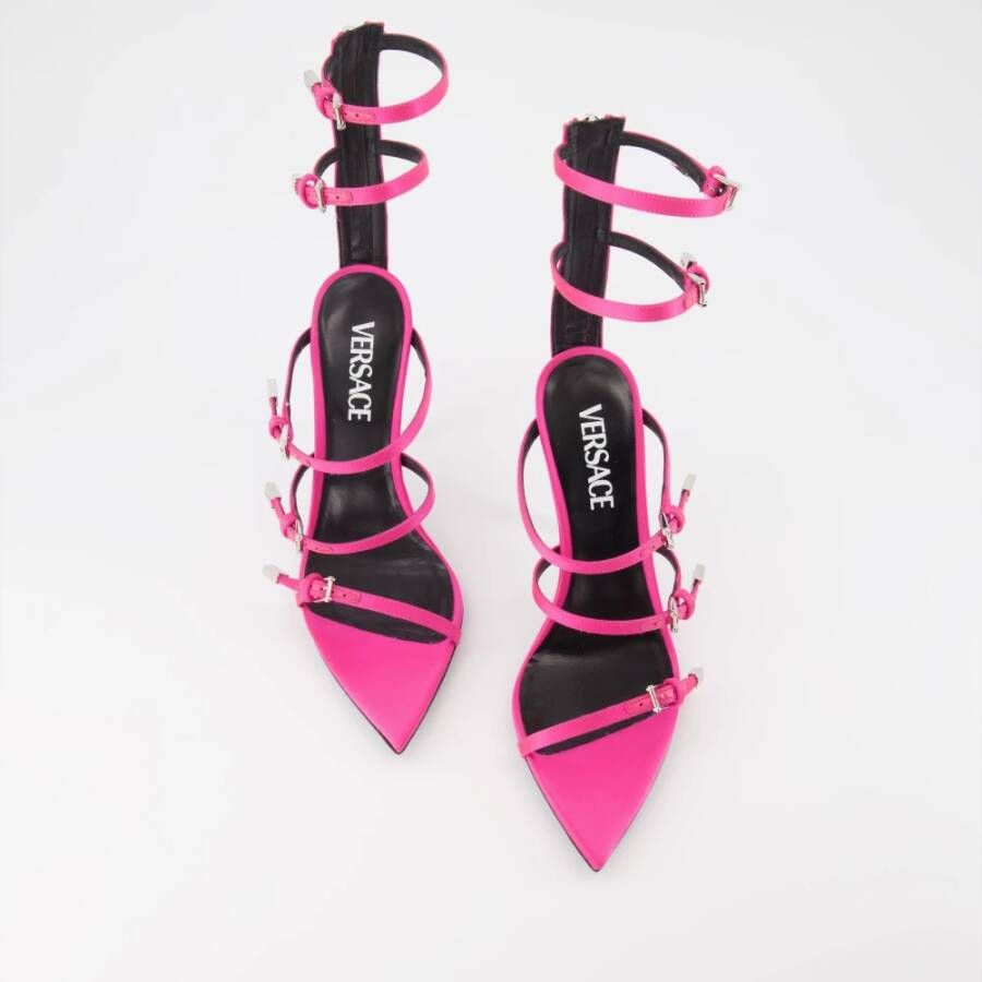Versace Pumps van leer met enkelbandjes Pink Dames