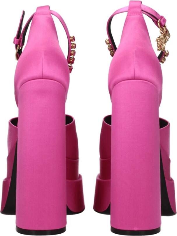 Versace Roze Satijnen Strass Sandalen