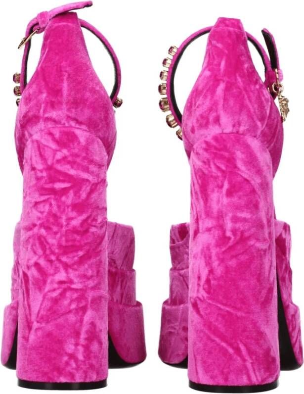 Versace Roze Velvet Platform Sandalen met Strass