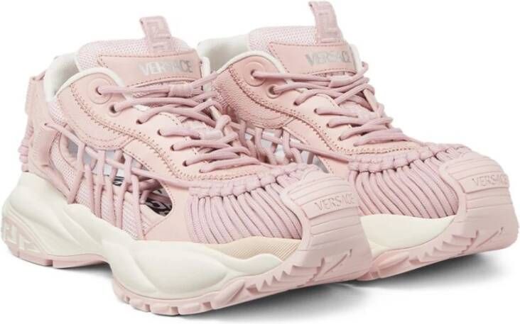Versace Roze Vetersneakers met Logo Plaque Pink Dames