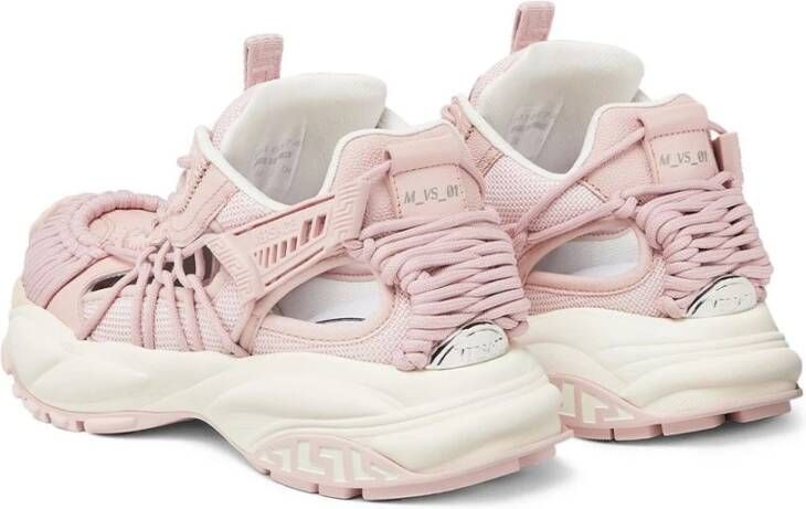 Versace Roze Vetersneakers met Logo Plaque Pink Dames