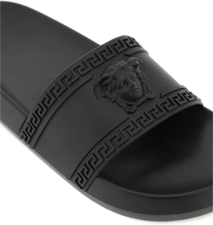 Versace Rubberen Slides met Greca-motief en Medusa-hoofd Black Heren
