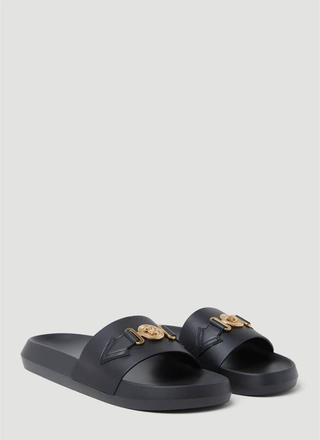 Versace Goudkleurige Medusa Open Teen Slides Zwart Heren
