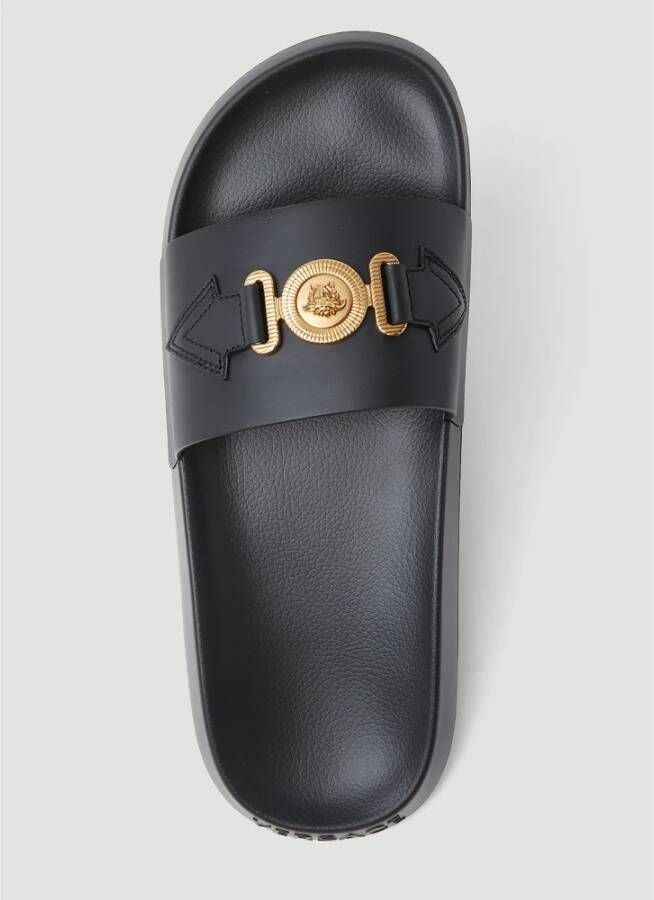 Versace Goudkleurige Medusa Open Teen Slides Zwart Heren